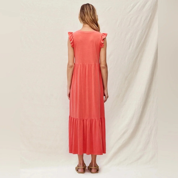 Sundry Tiered Ruffle Sleeve Dress Pigment Cherry 16354 - Picture 3 of 11